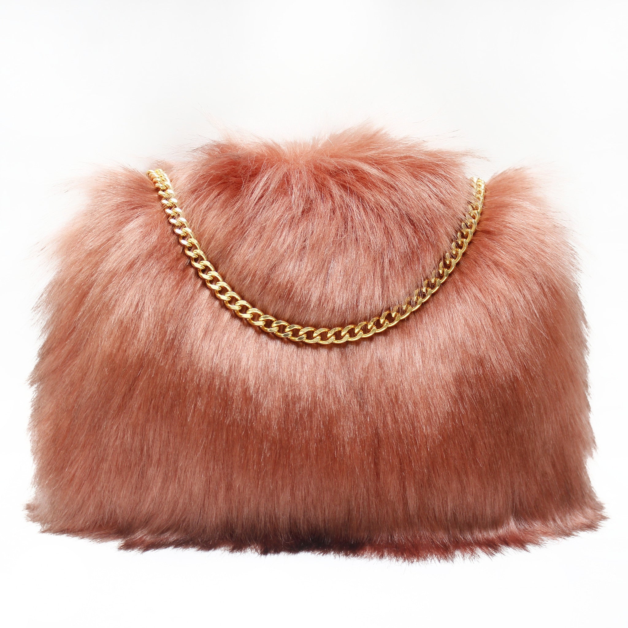 small mini blush pink salmon faux fur clutch purse